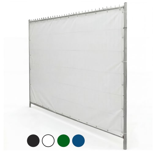 Bauzaunplane Sichtschutzplane B&S BASIC schwer entflammbar in weiß am Bauzaun befestigt