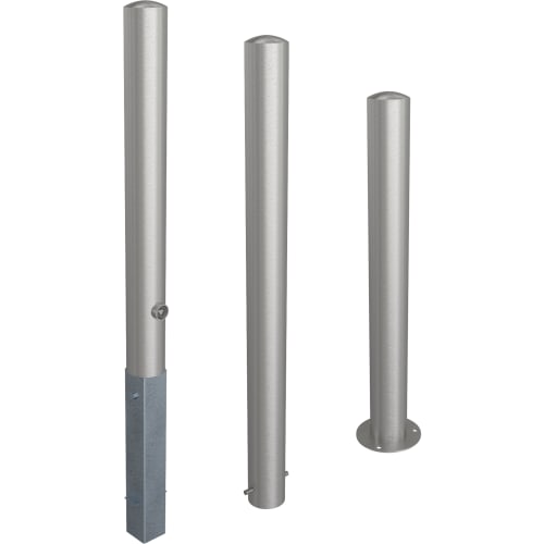 Runder Sperrpfosten aus Edelstahl mit einem Durchmesser von 102 mm in drei verschiedenen Ausführungen