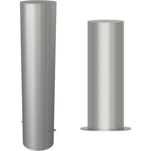 Runder Sperrpfosten aus Edelstahl mit einem Durchmesser von 204 mm, zwei Varianten mit Bodenbefestigung