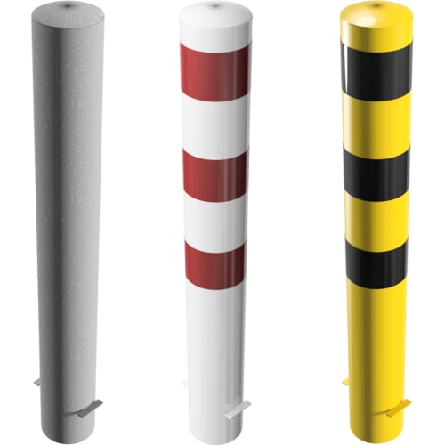 Absperrpoller SECURE aus Stahl mit Ø 152 mm und 3,2 mm Wandstärke, in verschiedenen Farben und Markierungen