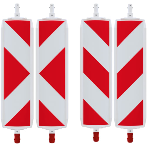 TL Leitbake NOXPLUS mit rot-weißen diagonalen Warnmarkierungen, vier Stück, Vorder- und Rückansicht