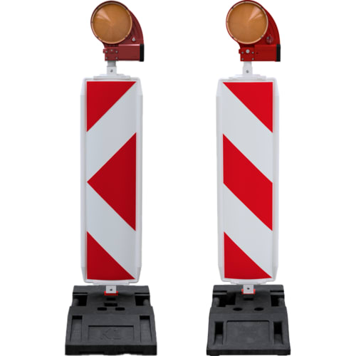 Baken-Komplett-Set NOXPLUS mit rotem und weißem Warnmuster, Bakenfuß und gelber Bakenleuchte