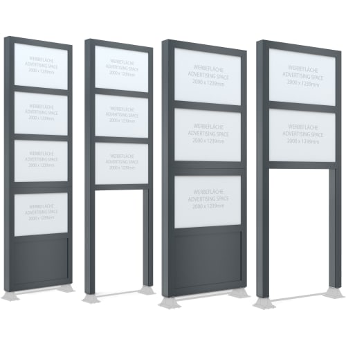 Werbepylon BigSign mit mehreren Werbeflächen 2000 x 1239mm, schwarzer Rahmen, freistehend