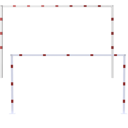 Höhenbegrenzer Pfosten 70 x 70 mm mit Passierbreite 3000 bis 4000 mm in weiß mit roten Markierungen