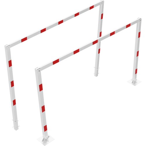 Höhenbegrenzer Pfosten 100 x 100 mm mit Passierbreite von 3000 bis 6000 mm in weiß mit roten Markierungen