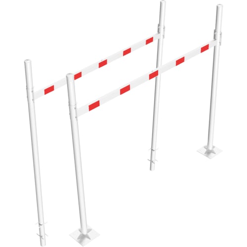 Weiße Höhenbegrenzungssperre mit rotem Reflexstreifen und verstellbarer Passierhöhe von 1800 bis 2800 mm