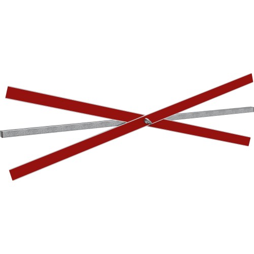 Schake Auskreuzvorrichtung für Vorwegweiser mit roten und silbernen Metallstreben