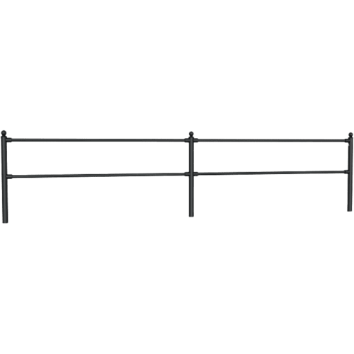 Schutzgeländer Rabattengeländer modular aus Stahl mit Zier-Kugelkopf, Ø 60 mm, schwarzes Metallgeländer mit zwei Querstreben