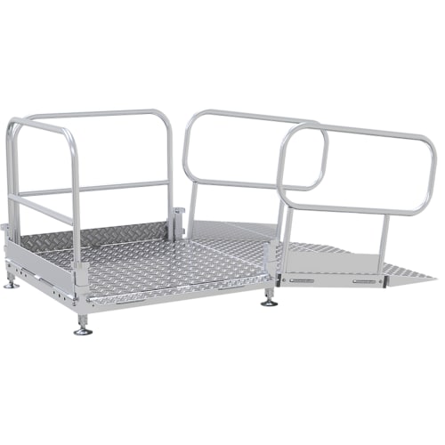 Auffahrrampe Rollstuhlrampe aus Metall mit rutschfester Oberfläche und seitlichen Haltegriffen