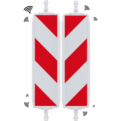 BASt RFID Wendebake Typ Nox mit rot-weißen diagonalen Warnstreifen und RFID-Symbolen