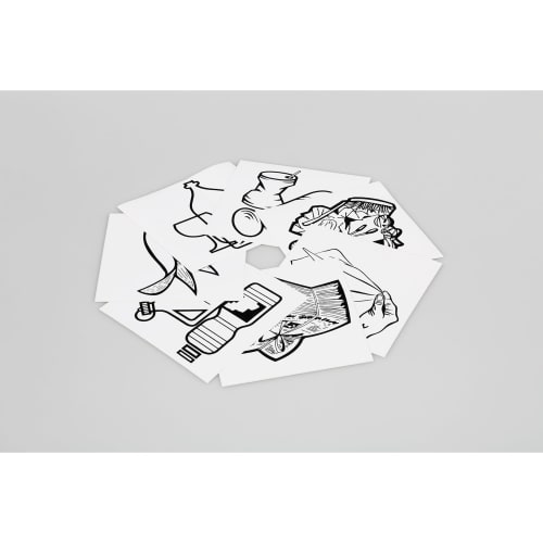 Piktogramm-Aufklebersatz mit Symbolen für Wertstoffe, Papier, Restmüll, Glas, Metall, Biomüll und Putztücher