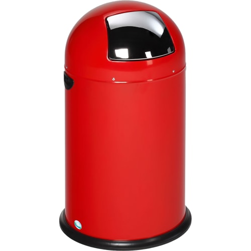 Roter Abfallsammler 22 Liter mit schwarzem Einwurffach und rundem Design