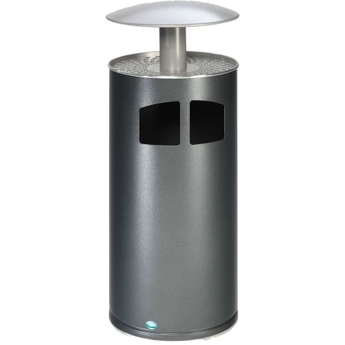 Abfallsammler Ascher H 111 mit Dach und Inneneinsatz aus Metall in Grau