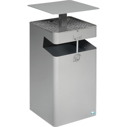 Abfallsammler B 45 mit Ascher und Dach aus Metall in silber