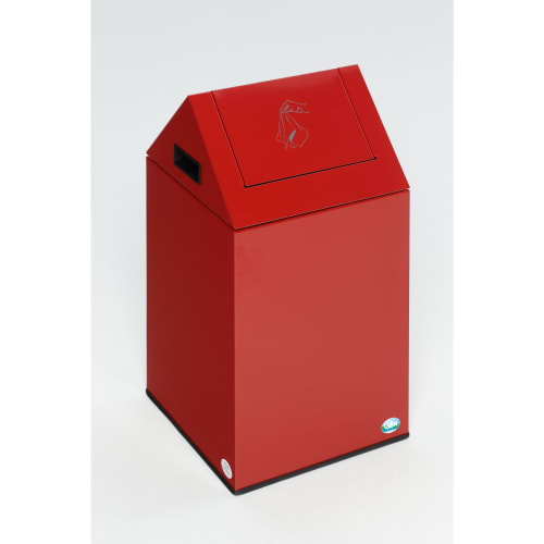 Roter Putzwollkasten PWK 40 S mit selbstlöschender Pendelklappe und Hand-Symbol