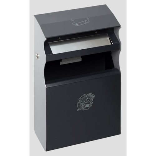 Wandascher WH 63 aus Metall in Schwarz mit Aschenbecher und Zigarettensymbol