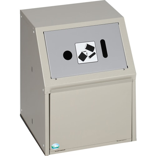 Wertstoffsammelgerät WSG Batterie mit Frontklappe und fahrbar in beige mit Einwurföffnungen für Batterien