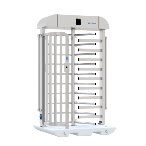 Schake VECTOR V-Turnstile-Compact Drehkreuz aus Metall mit drehbaren Stangen und Gittertür