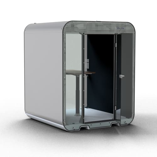 Schake VECTOR V-Office mobiles Bürohäuschen mit Glastür und höhenverstellbarem Tisch