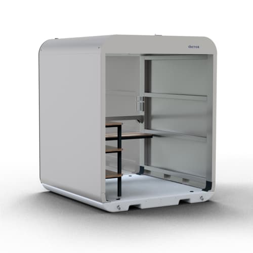Schake VECTOR V-Space mobiles Planhäuschen mit offener Front und integrierten Holzablagen