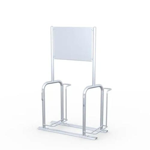 Werbefahrradständer Werbe-Kappa® aus Metall mit Werbetafel in silber