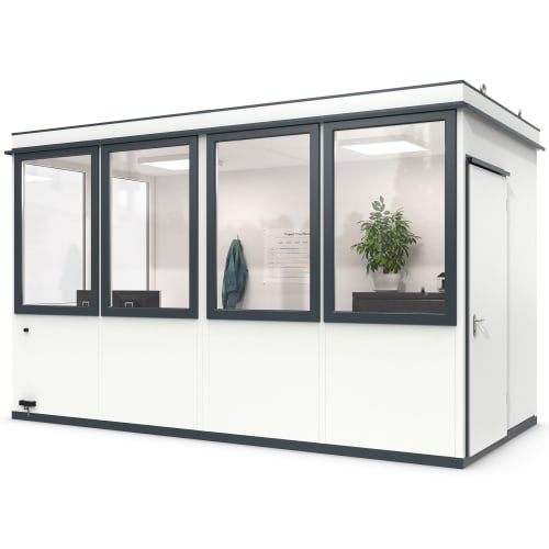 Mobiles Raumsystem MultiRoom Outdoor Basic 10 mit großen Fenstern und Tür, modernes Bürocontainer-Modul