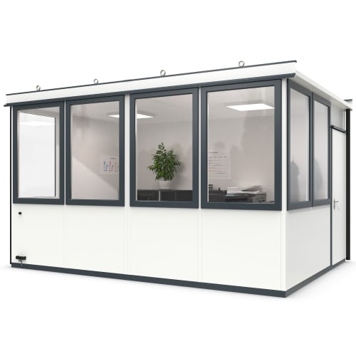 Mobiles Raumsystem MultiRoom Outdoor Basic 15 mit großen Fenstern und Tür, modernes Bürocontainer-Modul