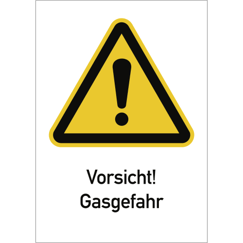 Kombischild Vorsicht Gasgefahr mit gelbem Warnsymbol und Ausrufezeichen