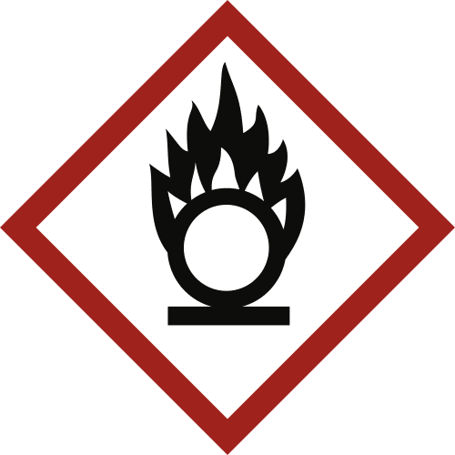GHS-Symbol Flamme über Kreis mit rotem Rahmen, Gefahrensymbol für oxidierende Stoffe