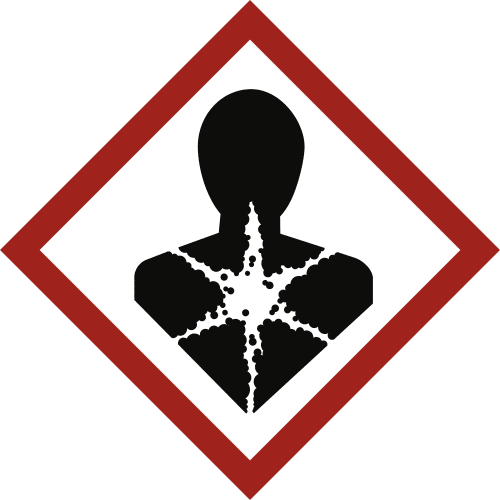 GHS-Symbol Ernste Gesundheitsgefahr mit schwarzer Silhouette eines Menschen und Sternform auf Brust, roter Rahmen