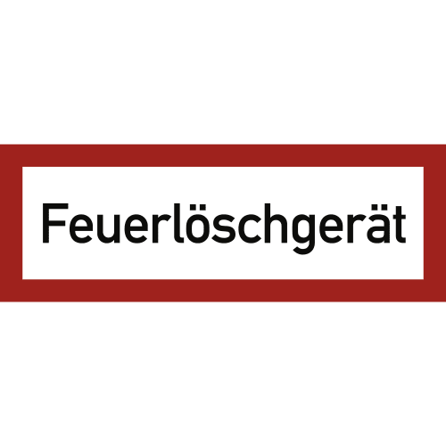 Brandschutzschild mit der Aufschrift Feuerlöschgerät in schwarzer Schrift auf weißem Hintergrund mit rotem Rahmen