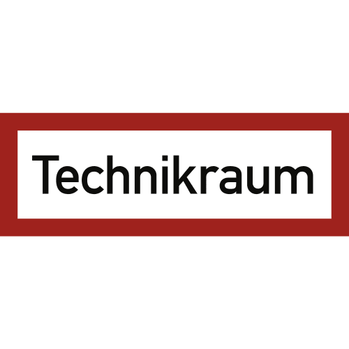 Brandschutzschild Technikraum mit rotem Rahmen und schwarzer Schrift