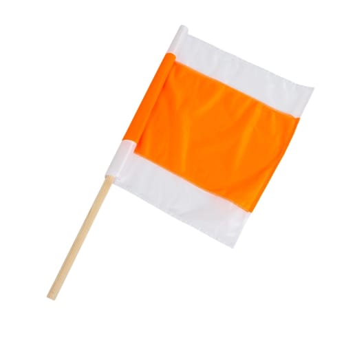 40er Set NESTLE Warnflagge mit orange-weißem Design und Holzstab, 500 x 500 mm