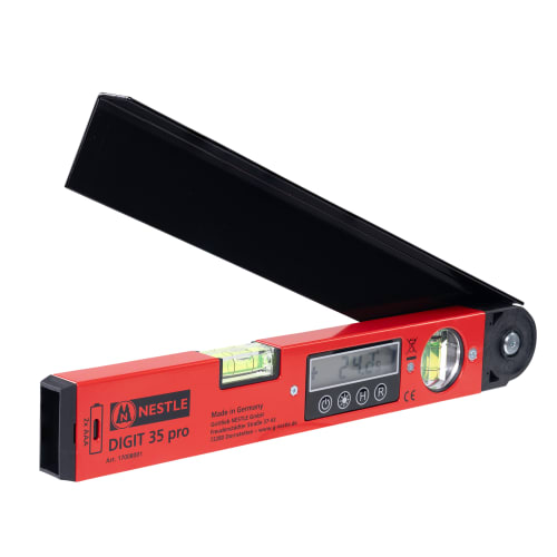 NESTLE DIGIT 35 pro digitaler Winkel- und Neigungsmesser mit Wasserwaage, rotes Gehäuse, LCD-Display und Libellen