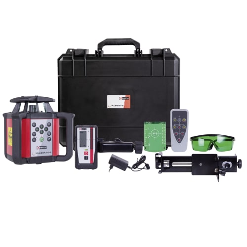 NESTLE PULSAR HV-G SET Multifunktionslaser mit Koffer, Lasergerät, Fernbedienung, Messgerät, Ladegerät, grüner Zielscheibe, Halterung und Schutzbrille