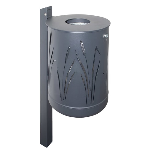 Stand-Abfallbehälter aus Metall mit Schilf-Design und 50 Liter Fassungsvermögen, grau