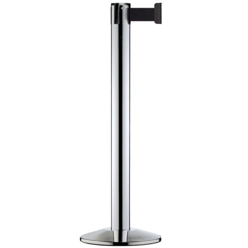 Gurtabsperrpfosten Beltrac Modern aus Edelstahl mit schwarzem Absperrband