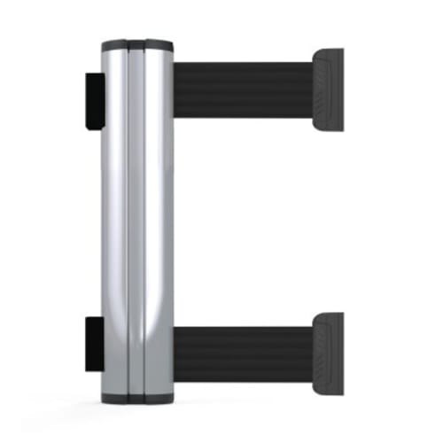 Wandgurtkassette Beltrac Wall Mount L Double mit zwei schwarzen ausziehbaren Gurten und silberner Halterung