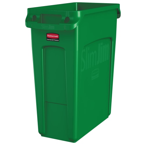 Grüner Abfallbehälter Slim Jim mit Luftschlitzen von Rubbermaid, 60 Liter Fassungsvermögen