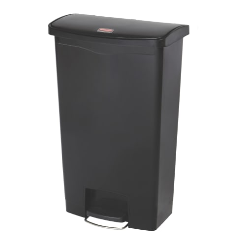 Schwarzer Tret-Mülleimer Slim Jim Step-On Container Front Step von Rubbermaid mit 68 bis 90 Liter Fassungsvermögen
