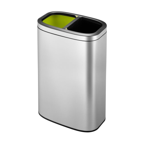 Tret-Mülleimer Oli-Cube Open Top EKO mit 2 Fächern und 2x 20 Liter Inhalt, Edelstahl und Kunststoff, silber und schwarz