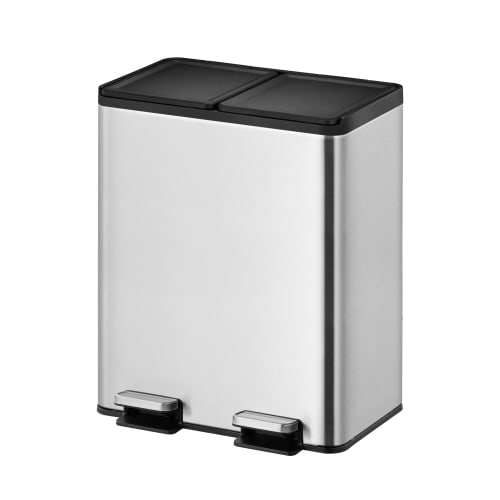 Tret-Mülleimer Essential Splittet Recycler EKO mit 2x 20 Liter Fassungsvermögen aus Edelstahl und schwarzem Deckel