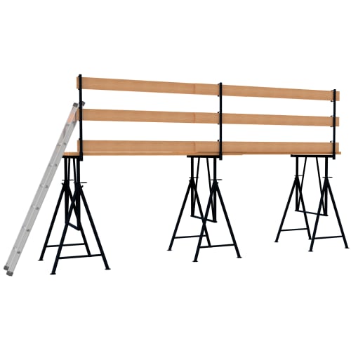 Faltgerüstbock Komplett-Set mit Holzplanken, schwarzem Metallgestell und Leiter