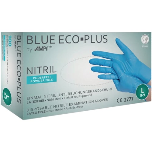 100er-Box AMPRI Blue Eco Plus Nitril Einweghandschuhe puderfrei, latexfrei, nicht steril, Größe L 8-9