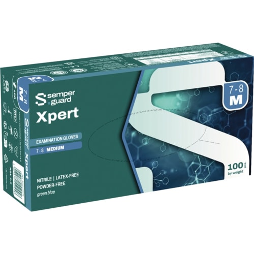 100er-Box Sempermed Semperguard Xpert Nitril Einweghandschuhe Größe 7-8 Medium, latexfrei, puderfrei, grün-blau