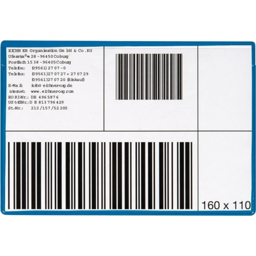10er-Pack EICHNER Etikettentasche magnetisch mit blauer Umrandung und Barcode