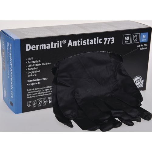50er-Box KCL Einweghandschuhe Dermatril Antistatic 773 aus Nitril, schwarz, Größe 7-10 wählbar