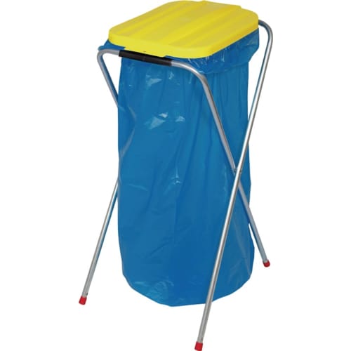 Abfallsammler mit gelbem Deckel und blauem Müllsack, geeignet für Säcke von 70 bis 120 Litern