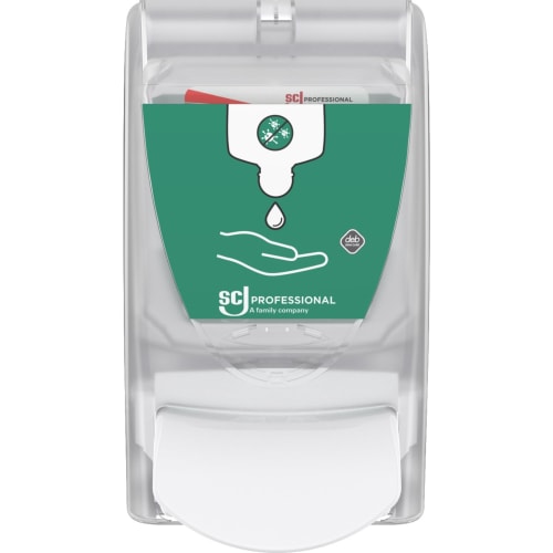 Transparenter Desinfektionsspender PROLINE mit 1 Liter Fassungsvermögen und ca. 130 mm Breite