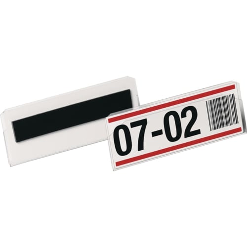 DURABLE Etikettentasche transparent mit magnetischer oder selbstklebender Rückseite, beschriftet mit Nummer 07-02 und Barcode
